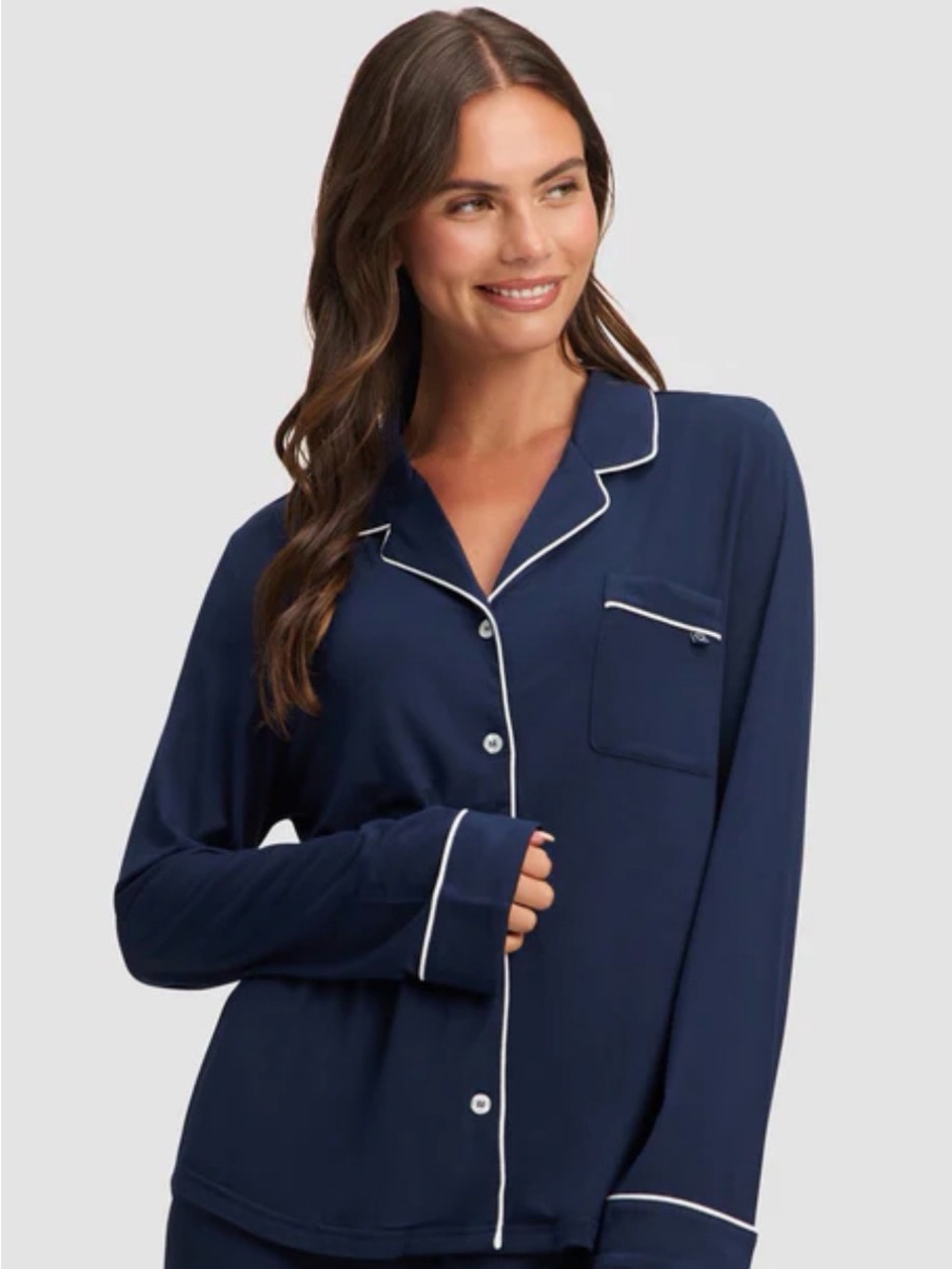 Cozy Earth Bamboo Stretch-Knit Long Sleeve Pajama Top M TALL Navy NWOT